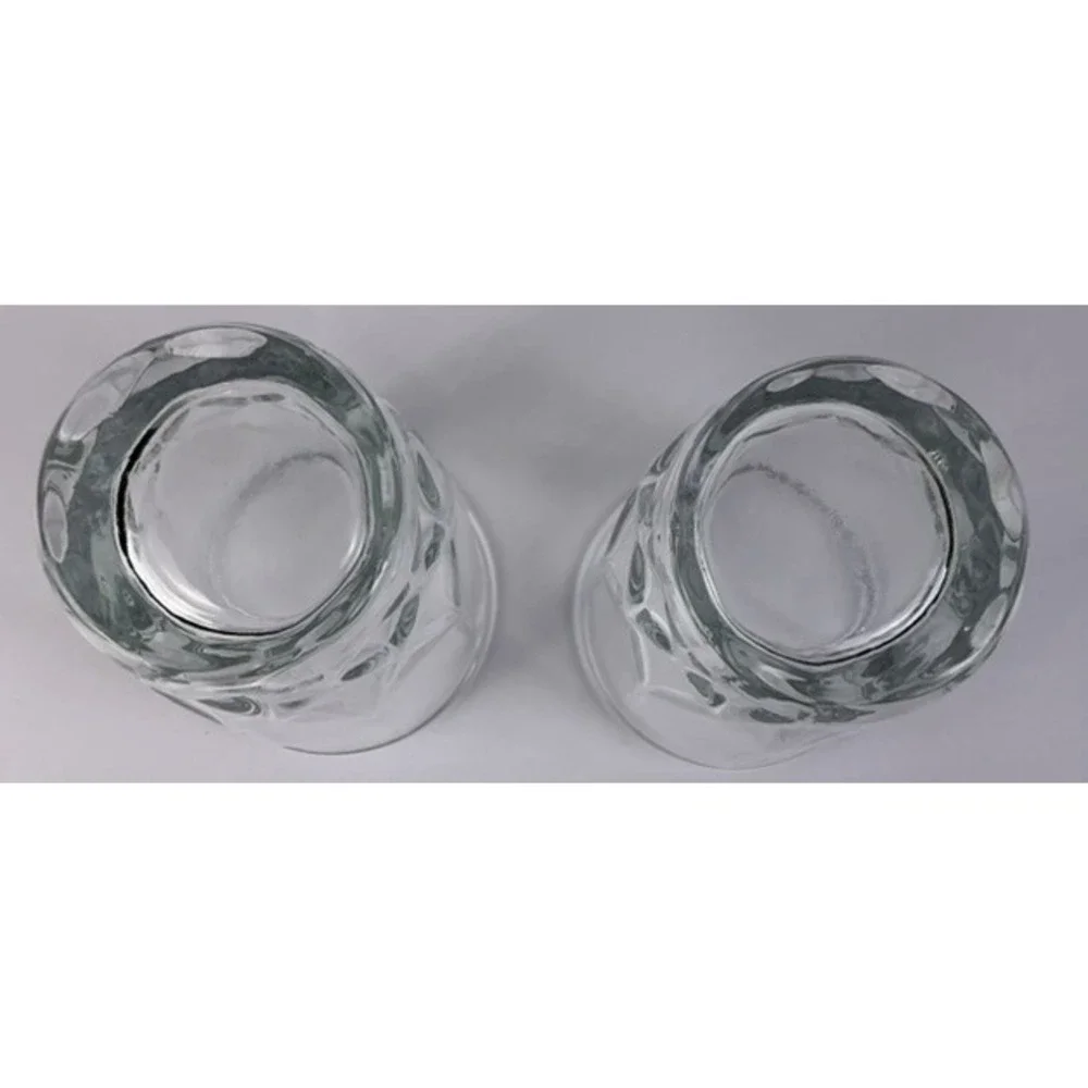Set of 2 Clear‎ Faceted Highball Tumblers Heavy Base Pressed Glass